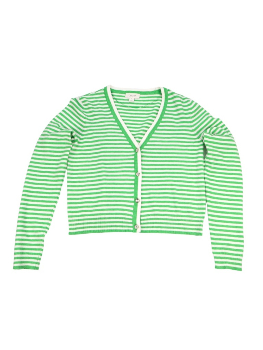 ON 34th Green White Stripe Cardigan Small Soft Cropped Sweater